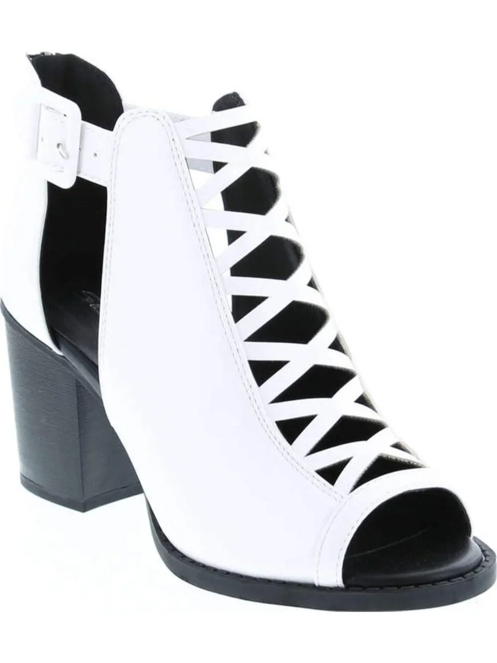 Women's White Pu Leather Open Toe Crisscross Strap Back Zipper High Heel Sandals